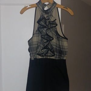 Ruffled plaid & black pencil dress.